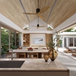 3-bedroom pool villas near Blue Tree in Cherng Talay, Phuket living and dining area with vaulted ceiling and pool access PSV-CHE-1563