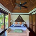 3-bedroom pool villa near Kata Beach, Phuket bedroom with vaulted ceiling and bench PSV-KAT-1553