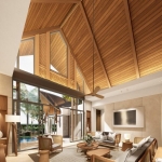 3-4 bedroom villas in Pru Jampa, Phuket living room with vaulted ceiling and pool access PSV-PRJ-1572