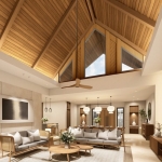 3-4 bedroom villas in Pru Jampa, Phuket living room with tv and vaulted ceiling PSV-PRJ-1572