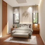 3-4 bedroom villas in Pru Jampa, Phuket bedroom with bench bed and wooden flooring PSV-PRJ-1572