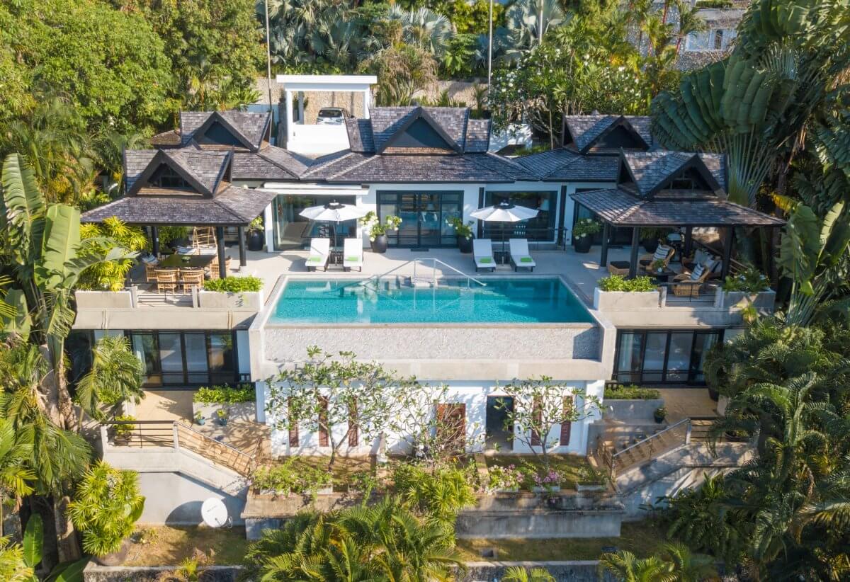 5-bedroom sea view pool villa near Surin Beach, Phuket aerial view of the villa PSV-SUR-1557