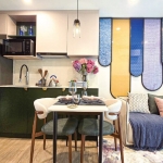 1-2 bedroom & plus condos adjacent to HomePro in Cherng Talay, Phuket open plan living, 2-seater dining and kitchen area with balcony PSC-CHE-1599