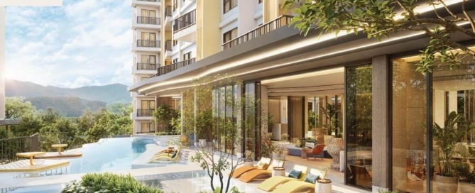 1-2 bedroom & plus condos adjacent to HomePro in Cherng Talay, Phuket lower pool deck area PSC-CHE-1599