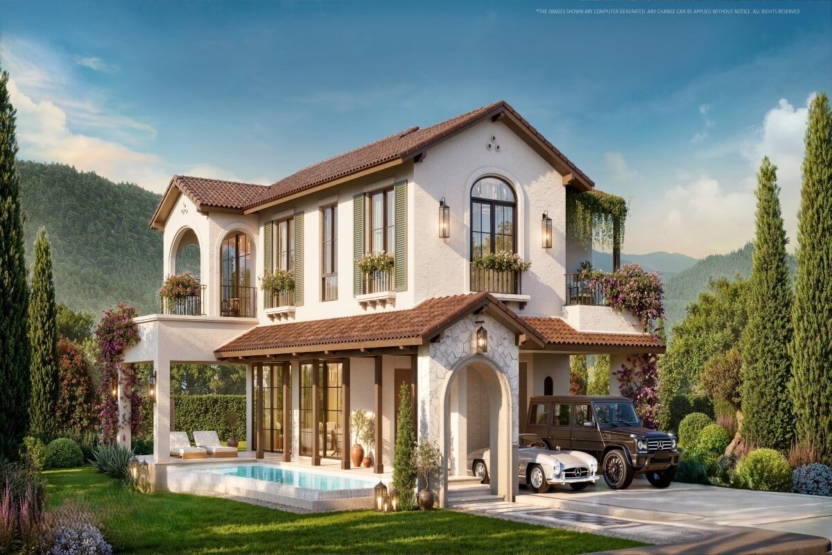 3-4 bedroom pool villas for sale 750-metre walk to BISP in Koh Kaew, Phuket exterior view including 2 car covered parking PSV-KOH-1600