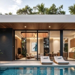 3-bedroom pool villas & townhomes near Laguna in Cherng Talay, Phuket living area and pool deck PSV-CHE-1608