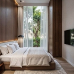 3-bedroom pool villas & townhomes near Laguna in Cherng Talay, Phuket bedroom with tv and floor to ceiling glass window PSV-CHE-1608