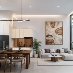 3-bedroom pool villas & townhomes near Laguna in Cherng Talay, Phuket open plan living, dining and kitchen area with large glass doors PSV-CHE-1608