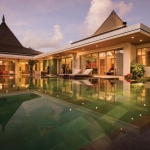 4-bedroom pool villas in Bang Jo, Cherng Talay, Phuket exterior of villain the evening pool PSV-CHE-1586