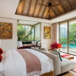 4-bedroom pool villas in Bang Jo, Cherng Talay, Phuket oriental style bedroom with vaulted ceiling and pool access PSV-CHE-1586