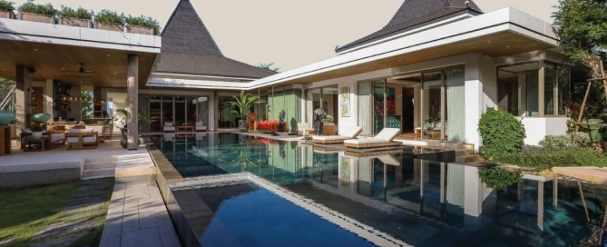 4-bedroom pool villas in Bang Jo, Cherng Talay, Phuket exterior of villa showing large pool PSV-CHE-1586