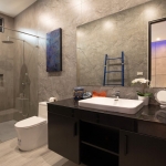 4-bedroom pool villa near Rawai & Nai Harn Beaches in Phuket bathroom with dark sink base floating cabinet PSV-RAW-1602
