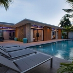 4-bedroom pool villa near Rawai & Nai Harn Beaches in Phuket poolside in the evening PSV-RAW-1602