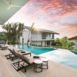 5-bedroom pool villa for sale near Kamala Beach, Phuket pool deck at sunset PSV-KAM-1587